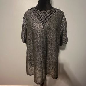 Vintage Silver Metallic Sheen Blouse Sheer Type